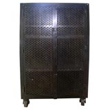 French Metal Two-Door Perforated Cabinet