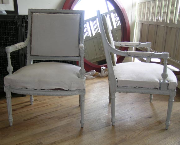 Pair of Swedish Armchairs with Footstool