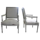 Pair of Swedish Armchairs with Footstool