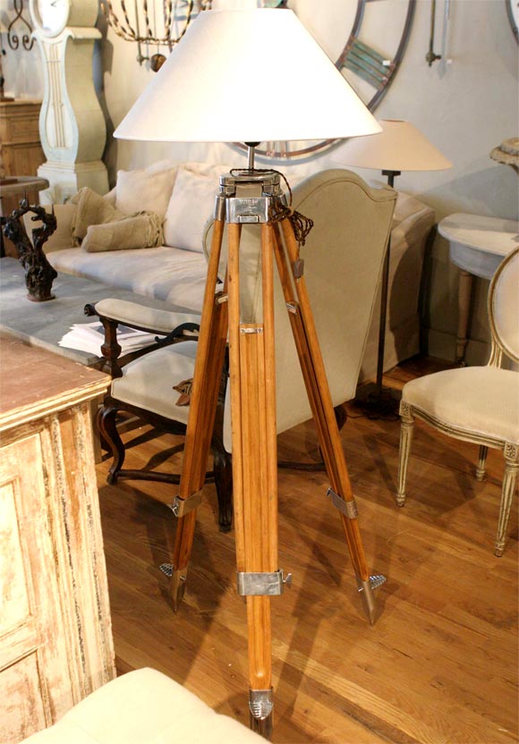 Wood Surveyor's Tripod Lamp