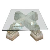 C. 1800 Wood Element Glass Top Coffee Table