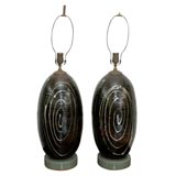 C. 1950  Pair of Large Pottery Lamps