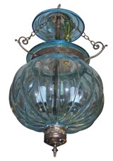 antique pumpkin glass lantern in aqua color