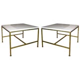 Pair of White Glass Top Occasional Tables by Paul McCobb