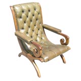 Moss Green Leather Tufted Sling Chair