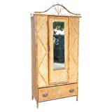 Antique Bamboo Mirrored Armoir with Drawer