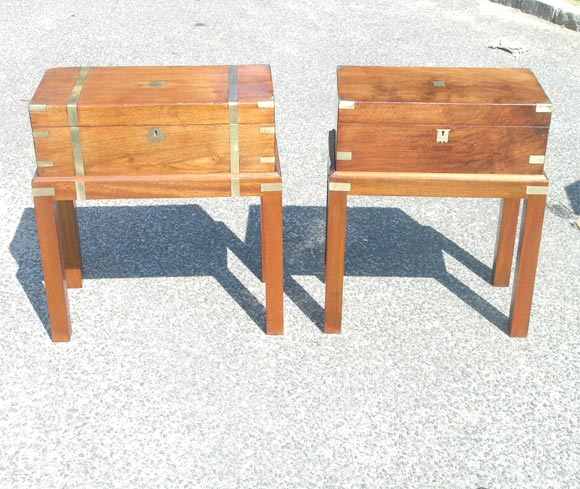 Pair of Mahogany and Brass Chests on Stands