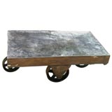 Vintage Industrial Iron Cart with Wheels