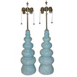 Vintage LARGE PAIR OF LAMPS IN ROBINS EGG BLUE GLAZE