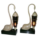 SPECTACULAR PAIR OF ALDO TURA SWAN LAMPS