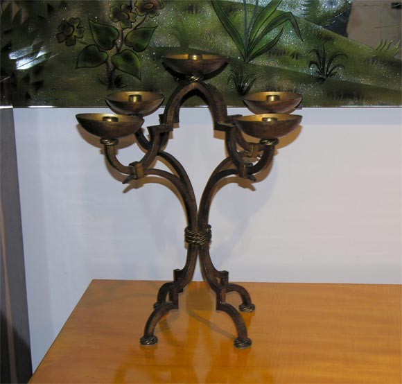 #3273 Pair of Five Arm Candelabras in Style of Poillerat