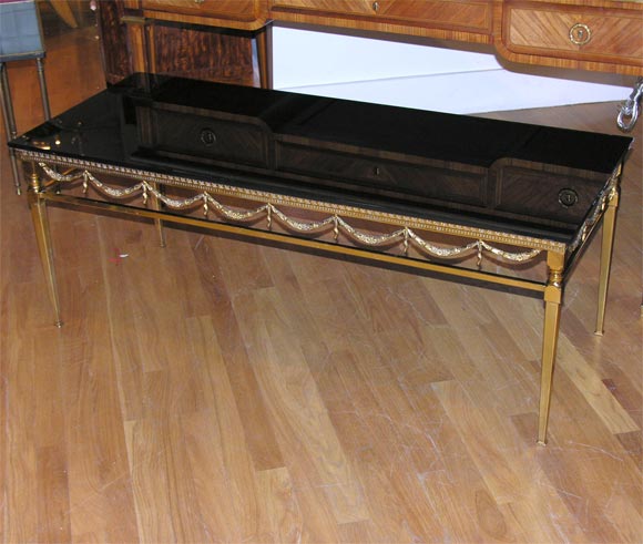 #3238 Chic Brass Coffee Table with Black Glass Top