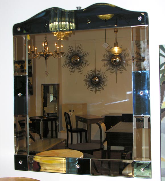 #3204 Large Mirror with Blue Glass Border