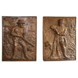 Pair of French Carved Plaster Hunting Reliefs