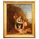 Antique 19th Century Oil on Canvas of a Tattoo Scene