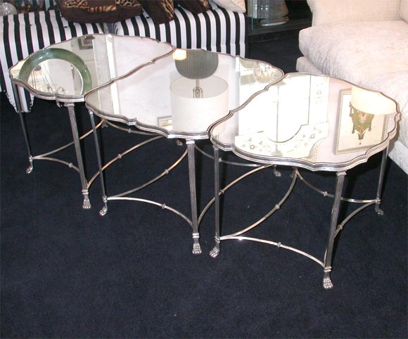 A Set of Silverplate and Mirror Cocktail Tables