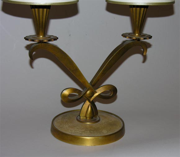 Bronze Pair of French Art Deco Table Lamps by Genet et Michon For Sale