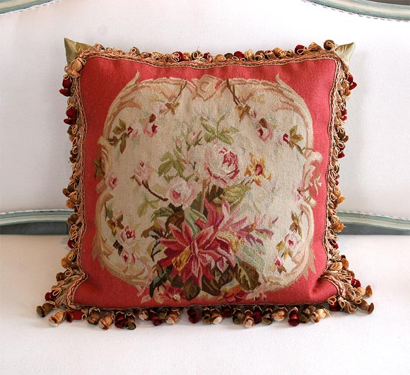 Floral Aubusson Pillow with Fringe