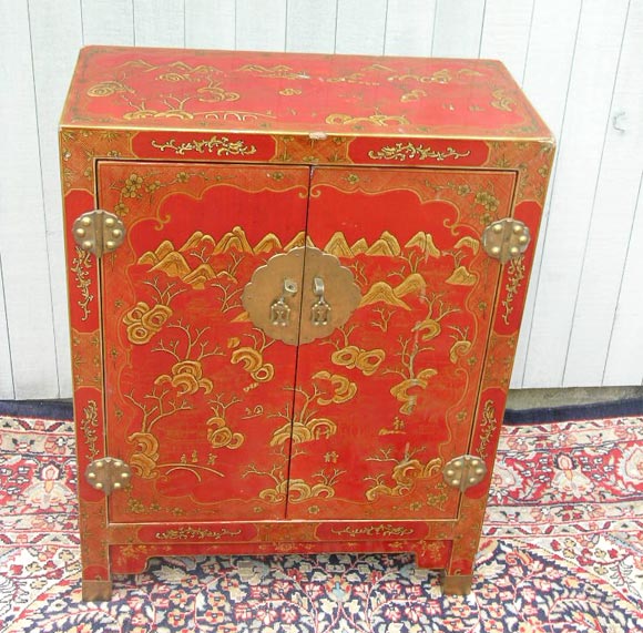 Pair of Small Chinese Red lacquer Chests