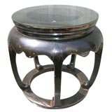 Chinese Dark Wood Urn Table with Round Glass Top