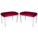 Pair of Jansen Louis XVI Style  Red Velvet Upholstered Benches