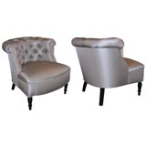 Pair of 1940's Hollywood Tufted Slipper Chairs