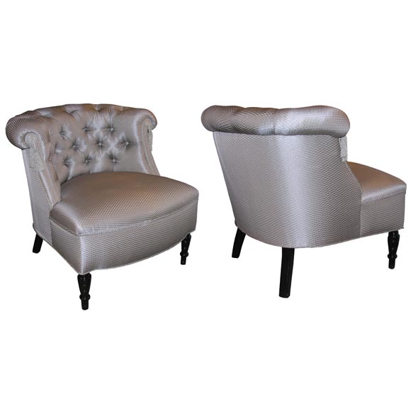 Pair of 1940's Hollywood Tufted Slipper Chairs