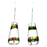 Pair of Hand-Blown Glass "Bandiere" Pendants by Anzolo Fuga