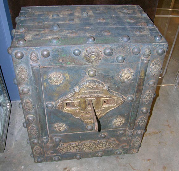 This is a handsome French 19th century iron hob nail safe.  Brevete Sauve de Perreymond et Magaud-Charf, Marseille.