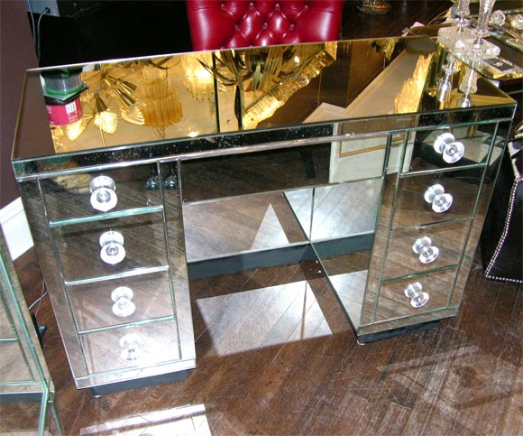 1950's  Deco Mirrored  Desk with Lucite Handles