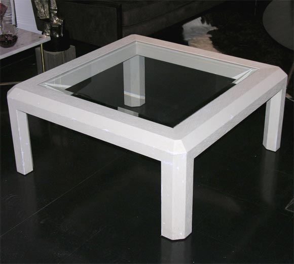 Karl Springer laminated raw linen cocktail table