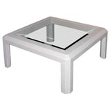 Karl Springer laminated raw linen cocktail table