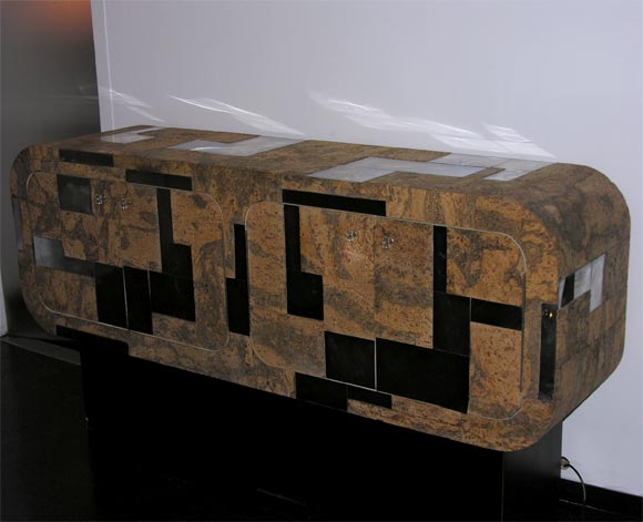 Paul Evans floating cork and chrome credenza and bar