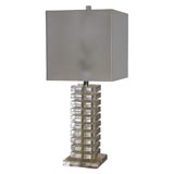 Lucite table lamp with white translucent  shade