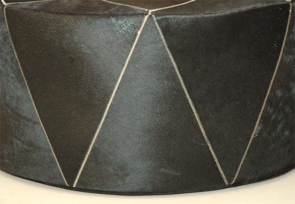 Large Cowhide Pouf or Ottoman In Excellent Condition In Los Angeles, CA