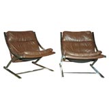 Pair of Chrome and Leather "Z" Chairs by Paul Tuttle