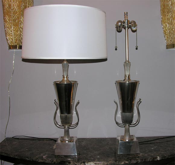 A Pair of  Silver Tommi Parzinger Classic Modern Table Lamps