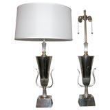 A Pair of  Silver Tommi Parzinger Classic Modern Table Lamps