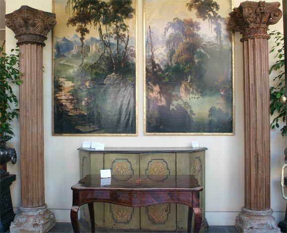 Pair of teakwood and marble columns
