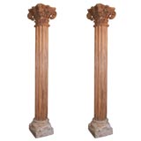 Antique Pair of teakwood and marble columns