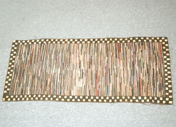 19THC.  GEOMETRIC HOOKED RUG/RUNNER RUG