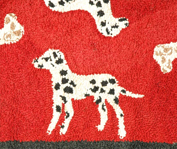 Country 1920s Hand Hooked and Mounted Pictoral Dogs Rug For Sale