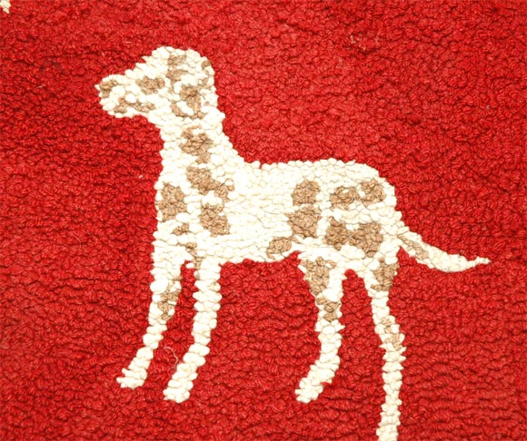 American 1920s Hand Hooked and Mounted Pictoral Dogs Rug For Sale