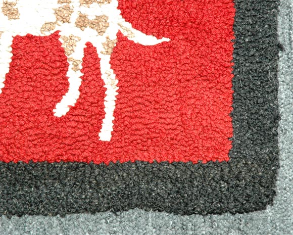 1920s Hand Hooked and Mounted Pictoral Dogs Rug In Excellent Condition For Sale In Los Angeles, CA