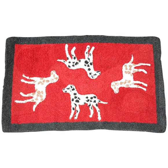 1920s Hand Hooked and Mounted Pictoral Dogs Rug For Sale