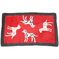 1920s Hand Hooked and Mounted Pictoral Dogs Rug