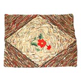 19THC NEW ENGLAND HAND HOOKED FLORA RUG MOUNTED