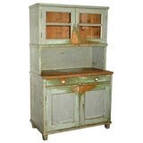 19THC ORIGINAL PAINTED STEPBACK CUPBOARD