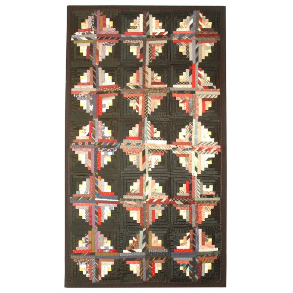 19th C. Silk log cabin mounted crib quilt