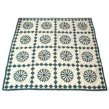 Antique 19THC MARINERS COMPASS QUILT -  BLUE AND WHITE